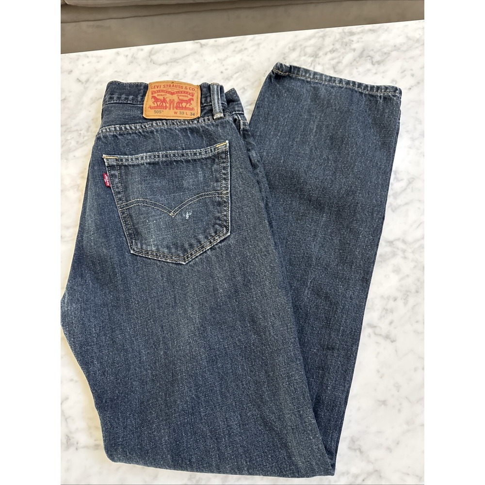 Levi's 505 Jeans Men's Blue Tag 33x34 Regular Fit 32x32.5 Straight Leg Dark Wash